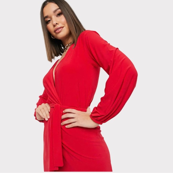 ASOS | Club L London | Slinky Wrap Dress | Mini | Red | NWT | 6 - Picture 4 of 12